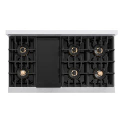 ZLINE Autograph Edition 48 In. Classic Gas Rangetop With 8 Burner DuoPro™ Cooktop In Satin Stainless Steel And Champagne Bronze Accents (PCRTSZ-48-CB)(Zline Autograph Edition 48 Classic Gas Rangetop Duopro Satin Stainless Steel Champagne Bronze Pcrtsz 48 Cb) -Zline Oven Shop zline classic satin stainless steel gas range top duopro cooktop PCRTSZ 48 CB top down griddle