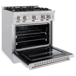 ZLINE 30 In. 4.2 Cu. Ft. Classic Dual Fuel Range With Gas Cooktop And Electric Convection Oven In Stainless Steel With 4 Brass Burners (CDR-BR-30)(Zline 30 Classic Dual Fuel Range Stainless Steel Brass Burners Cdr Br 30) -Zline Oven Shop zline classic stainless dual fuel range CDR BR 30 main open