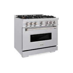 ZLINE 36 In. 5.2 Cu. Ft. Classic Dual Fuel Range With Gas Cooktop And Electric Convection Oven In Stainless Steel With 6 Brass Burners (CDR-BR-36)(Zline 36 Classic Dual Fuel Range Stainless Steel Brass Burners Cdr Br 36)