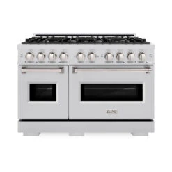 ZLINE 48 In. 6.7 Cu. Ft. Classic Double Oven Dual Fuel Range With 8 Burner Gas Cooktop In Stainless Steel (CDR48)(Zline 48 Classic Dual Fuel Range Stainless Steel Cdr48) -Zline Oven Shop zline classic stainless steel dual fuel range CDR48 front hero