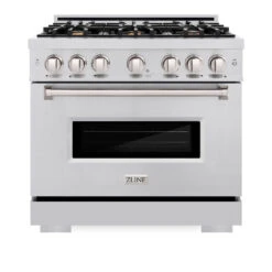 ZLINE 36 In. 5.2 Cu. Ft. Classic Gas Range With Convection Gas Oven In Stainless Steel With 6 Brass Burners (CGR-BR-36)(Zline 36 Classic Gas Range Stainless Steel Brass Burners Cgr Br 36) -Zline Oven Shop zline classic stainless steel gas range CGR BR 36 front