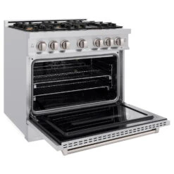 ZLINE 36 In. 5.2 Cu. Ft. Classic Gas Range With Convection Gas Oven In Stainless Steel With 6 Brass Burners (CGR-BR-36)(Zline 36 Classic Gas Range Stainless Steel Brass Burners Cgr Br 36) -Zline Oven Shop zline classic stainless steel gas range CGR BR 36 main open