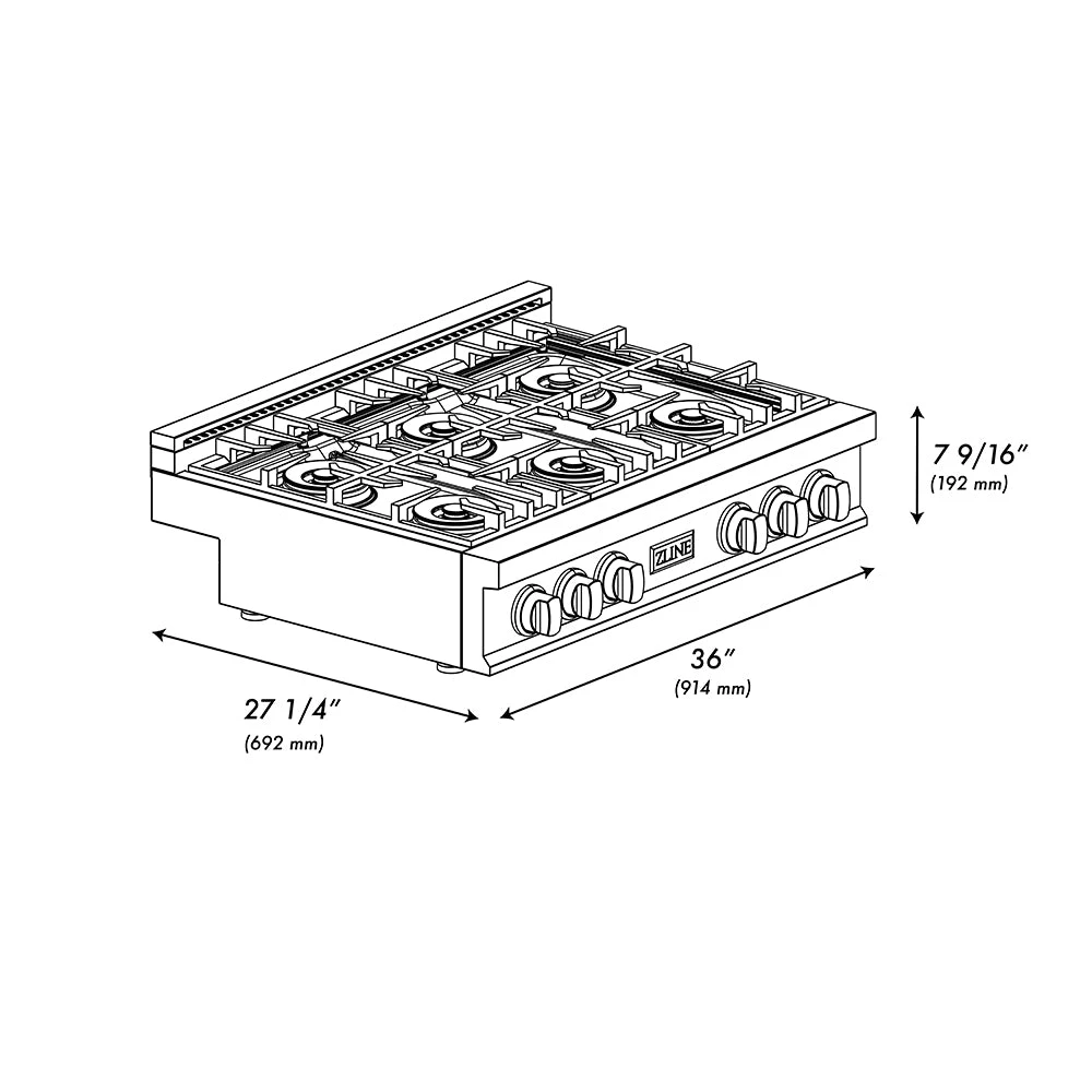ZLINE 36 In. Classic Gas Rangetop With 6 Burner DuoPro™ Cooktop In Stainless Steel (PCRT36)(Zline 36 Classic Gas Rangetop Duopro Stainless Steel Pcrt36) 8 ZLINE 36 In. Classic Gas Rangetop With 6 Burner DuoPro™ Cooktop In Stainless Steel (PCRT36)(Zline 36 Classic Gas Rangetop Duopro Stainless Steel Pcrt36) - Image 8