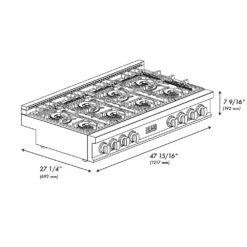 ZLINE 48 In. Classic Gas Rangetop With 8 Burner DuoPro™ Cooktop In Stainless Steel (PCRT48)(Zline 48 Classic Gas Rangetop Duopro Stainless Steel Pcrt48) -Zline Oven Shop zline classic stainless steel gas range top duopro cooktop PCRT48 dimensional diagram bc82ca16 867a 40bc 8540 d65b431280de