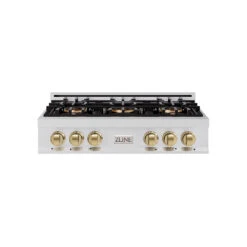 ZLINE Autograph Edition 36 In. Classic Gas Rangetop With 6 Burner DuoPro™ Cooktop In Stainless Steel And Champagne Bronze Accents (PCRTZ-36-CB)(Zline Autograph Edition 36 Classic Gas Rangetop Duopro Stainless Steel Champagne Bronze Pcrtz 36 Cb)