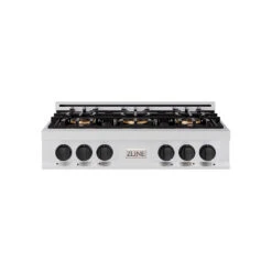 ZLINE Autograph Edition 36 In. Classic Gas Rangetop With 6 Burner DuoPro™ Cooktop In Stainless Steel And Matte Black Accents (PCRTZ-36-MB)(Zline Autograph Edition 36 Classic Gas Rangetop Duopro Stainless Steel Matte Black Pcrtz 36 Mb)