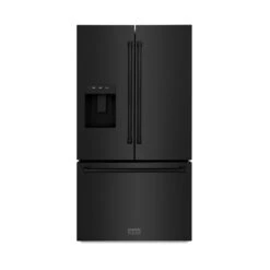 ZLINE 36 In. 28.9 Cu. Ft. Standard-Depth French Door External Water Dispenser Refrigerator With Dual Ice Maker In Fingerprint-Resistant Black Stainless Steel (RSM-W-36-BS)(Zline 36 Standard Depth Refrigerator Black Stainless Steel Rsm W 36 Bs) -Zline Oven Shop zline french door black stainless steel standard depth refrigerator RSM W 36 BS front