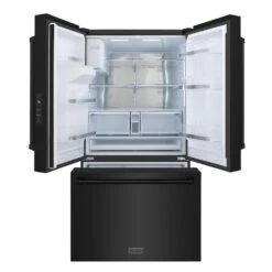 ZLINE 36 In. 28.9 Cu. Ft. Standard-Depth French Door External Water Dispenser Refrigerator With Dual Ice Maker In Fingerprint-Resistant Black Stainless Steel (RSM-W-36-BS)(Zline 36 Standard Depth Refrigerator Black Stainless Steel Rsm W 36 Bs) -Zline Oven Shop zline french door black stainless steel standard depth refrigerator RSM W 36 BS front open drawer