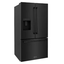 ZLINE 36 In. 28.9 Cu. Ft. Standard-Depth French Door External Water Dispenser Refrigerator With Dual Ice Maker In Fingerprint-Resistant Black Stainless Steel (RSM-W-36-BS)(Zline 36 Standard Depth Refrigerator Black Stainless Steel Rsm W 36 Bs) -Zline Oven Shop zline french door black stainless steel standard depth refrigerator RSM W 36 BS side