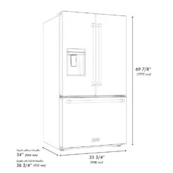 ZLINE 36 In. 28.9 Cu. Ft. Standard-Depth French Door External Water Dispenser Refrigerator With Dual Ice Maker In Fingerprint-Resistant Black Stainless Steel (RSM-W-36-BS)(Zline 36 Standard Depth Refrigerator Black Stainless Steel Rsm W 36 Bs) -Zline Oven Shop zline french door stainless steel standard depth refrigerator RSM W 36 BS dimensional diagram