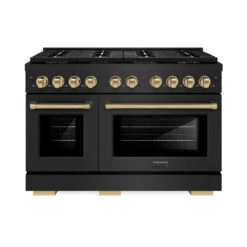 ZLINE Autograph Edition 48 In. 6.7 Cu. Ft. Paramount Dual Fuel Range With 8 Burner DuoPro⢠Cooktop And Dual Ovens In Black Stainless Steel And Champagne Bronze Accents (PSDRBZ-48-CB)(Zline Autograph Edition 48 Paramount Dual Fuel Range Duopro Black Stainless Steel Champagne Bronze Psdrbz 48 Cb)
