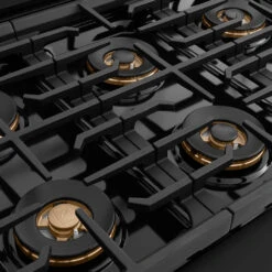 ZLINE Autograph Edition 48 In. 6.7 Cu. Ft. Paramount Dual Fuel Range With 8 Burner DuoPro™ Cooktop And Dual Ovens In Black Stainless Steel And Polished Gold Accents (PSDRBZ-48-G)(Zline Autograph Edition 48 Paramount Dual Fuel Range Duopro Black Stainless Steel Polished Gold Psdrbz 48 G) 22 ZLINE Autograph Edition 48 In. 6.7 Cu. Ft. Paramount Dual Fuel Range With 8 Burner DuoPro™ Cooktop And Dual Ovens In Black Stainless Steel And Polished Gold Accents (PSDRBZ-48-G)(Zline Autograph Edition 48 Paramount Dual Fuel Range Duopro Black Stainless Steel Polished Gold Psdrbz 48 G) -Zline Oven Shop zline professional black stainless steel dual fuel range duopro cooktop PSDRBZ 48 G burner spread detail 6f64a514 5fbb 4adf 9266 a5e8a44c1fef