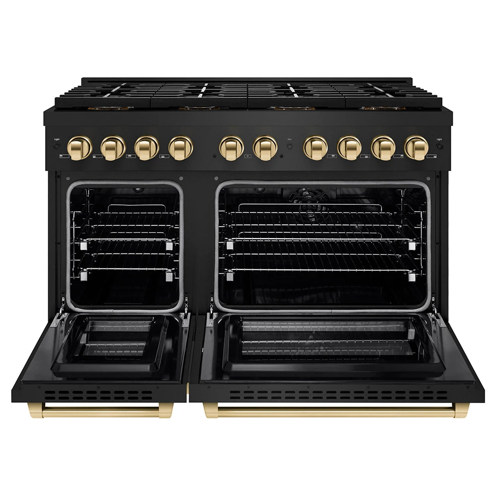 ZLINE Autograph Edition 48 In. 6.7 Cu. Ft. Paramount Dual Fuel Range With 8 Burner DuoPro™ Cooktop And Dual Ovens In Black Stainless Steel And Polished Gold Accents (PSDRBZ-48-G)(Zline Autograph Edition 48 Paramount Dual Fuel Range Duopro Black Stainless Steel Polished Gold Psdrbz 48 G) 3 ZLINE Autograph Edition 48 In. 6.7 Cu. Ft. Paramount Dual Fuel Range With 8 Burner DuoPro™ Cooktop And Dual Ovens In Black Stainless Steel And Polished Gold Accents (PSDRBZ-48-G)(Zline Autograph Edition 48 Paramount Dual Fuel Range Duopro Black Stainless Steel Polished Gold Psdrbz 48 G) - Image 3