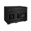 ZLINE 48 In. 6.7 Cu. Ft. Paramount Double Oven Dual Fuel Range In Black Stainless Steel With 8 Brass Burners (SDRB-BR-48)(Zline 48 Paramount Dual Fuel Range Black Stainless Steel Brass Burners Sdrb Br 48)