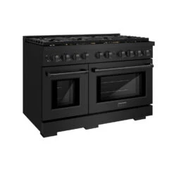 ZLINE 48 In. 6.7 Cu. Ft. Paramount Double Oven Dual Fuel Range In Black Stainless Steel With 8 Brass Burners (SDRB-BR-48)(Zline 48 Paramount Dual Fuel Range Black Stainless Steel Brass Burners Sdrb Br 48)