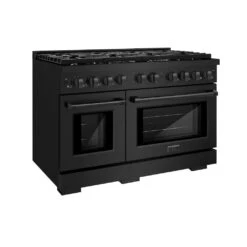ZLINE 48 In. 6.7 Cu. Ft. Paramount Double Oven Gas Range With 8 Burner Cooktop In Black Stainless Steel (SGRB-48)(Zline 48 Paramount Gas Range Black Stainless Steel Sgrb 48)