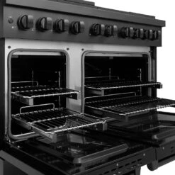 ZLINE 48 In. 6.7 Cu. Ft. Paramount Double Oven Gas Range With 8 Burner Cooktop In Black Stainless Steel (SGRB-48)(Zline 48 Paramount Gas Range Black Stainless Steel Sgrb 48) -Zline Oven Shop zline professional black stainless steel gas range SGRB 48 oven detailcopy jpg