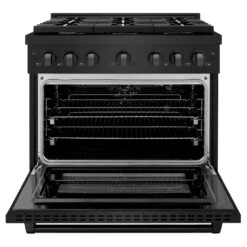 ZLINE 36 In. 5.2 Cu. Ft. Paramount Gas Range With Convection Gas Oven In Black Stainless Steel With 6 Brass Burners (SGRB-BR-36)(Zline 36 Paramount Gas Range Black Stainless Steel Brass Burners Sgrb Br 36) 12 ZLINE 36 In. 5.2 Cu. Ft. Paramount Gas Range With Convection Gas Oven In Black Stainless Steel With 6 Brass Burners (SGRB-BR-36)(Zline 36 Paramount Gas Range Black Stainless Steel Brass Burners Sgrb Br 36) -Zline Oven Shop zline professional black stainless steel gas range SGRB BR 36 front opencopy