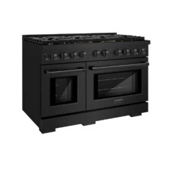 ZLINE 48 In. 6.7 Cu. Ft. Paramount Double Oven Gas Range In Black Stainless Steel With 8 Brass Burners (SGRB-BR-48)(Zline 48 Paramount Gas Range Black Stainless Steel Brass Burners Sgrb Br 48)
