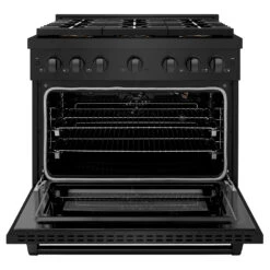 ZLINE 36 In. 5.2 Cu. Ft. Paramount Gas Range With 6 Burner DuoPro™ Cooktop And Convection Gas Oven In Black Stainless Steel (PSGRB-36)(Zline 36 Paramount Gas Range Duopro Black Stainless Steel Psgrb 36) 23 ZLINE 36 In. 5.2 Cu. Ft. Paramount Gas Range With 6 Burner DuoPro™ Cooktop And Convection Gas Oven In Black Stainless Steel (PSGRB-36)(Zline 36 Paramount Gas Range Duopro Black Stainless Steel Psgrb 36) -Zline Oven Shop zline professional black stainless steel gas range duopro cooktop PSGRB 36 front open