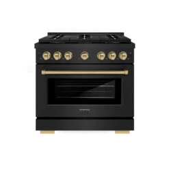 ZLINE Autograph Edition 36 In. 5.2 Cu. Ft. Paramount Gas Range With 6 Burner DuoPro⢠Cooktop And Convection Gas Oven In Black Stainless Steel And Champagne Bronze Accents (PSGRBZ-36-CB)(Zline Autograph Edition 36 Paramount Gas Range Duopro Black Stainless Steel Champagne Bronze Psgrbz 36 Cb)