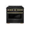 ZLINE Autograph Edition 36 In. 5.2 Cu. Ft. Paramount Gas Range With 6 Burner DuoPro™ Cooktop And Convection Gas Oven In Black Stainless Steel And Polished Gold Accents (PSGRBZ-36-G)(Zline Autograph Edition 36 Paramount Gas Range Duopro Black Stainless Steel Polished Gold Psgrbz 36 G)