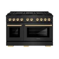 ZLINE Autograph Edition 48 In. 6.7 Cu. Ft. Paramount Gas Range With 8 Burner DuoPro⢠Cooktop And Dual Ovens In Black Stainless Steel And Polished Gold Accents (PSGRBZ-48-G)(Zline Autograph Edition 48 Paramount Gas Range Duopro Black Stainless Steel Polished Gold Psgrbz 48 G)