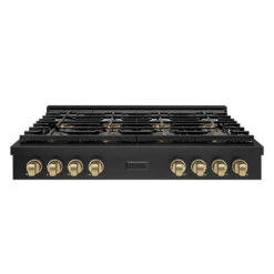 ZLINE Autograph Edition 48 In. Paramount Gas Rangetop With 8 Burner DuoPro™ Cooktop In Black Stainless Steel And Champagne Bronze Accents (PSRTBZ-48-CB)(Zline Autograph Edition 48 Paramount Gas Rangetop Duopro Black Stainless Steel Champagne Bronze Psrtbz 48 Cb)