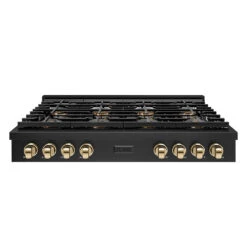 ZLINE Autograph Edition 48 In. Paramount Gas Rangetop With 8 Burner DuoPro⢠Cooktop In Black Stainless Steel And Polished Gold Accents (PSRTBZ-48-G)(Zline Autograph Edition 48 Paramount Gas Rangetop Duopro Black Stainless Steel Polished Gold Psrtbz 48 G)