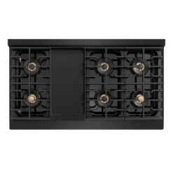 ZLINE Autograph Edition 48 In. Paramount Gas Rangetop With 8 Burner DuoPro™ Cooktop In Black Stainless Steel And Polished Gold Accents (PSRTBZ-48-G)(Zline Autograph Edition 48 Paramount Gas Rangetop Duopro Black Stainless Steel Polished Gold Psrtbz 48 G) -Zline Oven Shop zline professional black stainless steel gas range top duopro cooktop PSRTBZ 48 G top down griddle