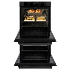 ZLINE 30 In. Professional True Convection Double Wall Oven With Air Fry And Self Clean In Black Stainless Steel (WADB-30)(Zline 30 Double Wall Oven Black Stainless Steel Wadb 30) -Zline Oven Shop zline professional black stainless steel wall oven WADB 30 front open food