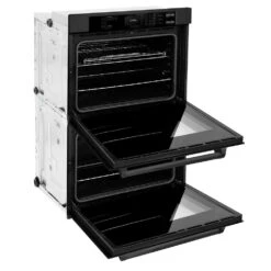 ZLINE 30 In. Professional True Convection Double Wall Oven With Air Fry And Self Clean In Black Stainless Steel (WADB-30)(Zline 30 Double Wall Oven Black Stainless Steel Wadb 30) -Zline Oven Shop zline professional black stainless steel wall oven WADB 30 side open hero