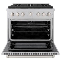 ZLINE 36 In. 5.2 Cu. Ft. Paramount Dual Fuel Range With 6 Burner Gas Cooktop And Electric Convection Oven In Satin Stainless Steel (SDRS-36)(Zline 36 Paramount Dual Fuel Range Satin Stainless Steel Sdrs 36) 23 ZLINE 36 In. 5.2 Cu. Ft. Paramount Dual Fuel Range With 6 Burner Gas Cooktop And Electric Convection Oven In Satin Stainless Steel (SDRS-36)(Zline 36 Paramount Dual Fuel Range Satin Stainless Steel Sdrs 36) -Zline Oven Shop zline professional satin stainless steel dual fuel range SDRS 36 front open