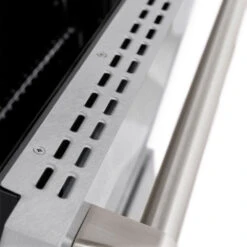 ZLINE 48 In. 6.7 Cu. Ft. Paramount Double Oven Dual Fuel Range With 8 Burner Gas Cooktop In Satin Stainless Steel (SDRS-48)(Zline 48 Paramount Dual Fuel Range Satin Stainless Steel Sdrs 48) -Zline Oven Shop zline professional satin stainless steel dual fuel range SDRS 48 door detail 2