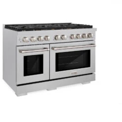 ZLINE 48 In. 6.7 Cu. Ft. Paramount Double Oven Dual Fuel Range In Satin Stainless Steel With 8 Brass Burners (SDRS-BR-48)(Zline 48 Paramount Dual Fuel Range Satin Stainless Steel Brass Burners Sdrs Br 48) -Zline Oven Shop zline professional satin stainless steel dual fuel range SDRS BR 48 main