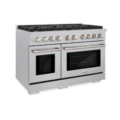 ZLINE 48 In. 6.7 Cu. Ft. Paramount Double Oven Dual Fuel Range In Satin Stainless Steel With 8 Brass Burners (SDRS-BR-48)(Zline 48 Paramount Dual Fuel Range Satin Stainless Steel Brass Burners Sdrs Br 48)