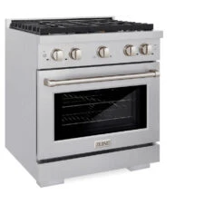 ZLINE 30 In. 4.2 Cu. Ft. Paramount Gas Range With Convection Gas Oven In Satin Stainless Steel With 4 Brass Burners (SGRS-BR-30)(Zline 30 Paramount Gas Range Satin Stainless Steel Brass Burners Sgrs Br 30) -Zline Oven Shop zline professional satin stainless steel gas range SGRS BR 30 main