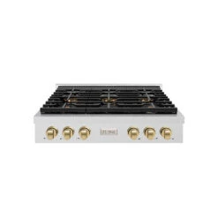ZLINE Autograph Edition 36 In. Paramount Gas Rangetop With 6 Burner DuoPro⢠Cooktop In Satin Stainless Steel And Champagne Bronze Accents (PSRTSZ-36-CB)(Zline Autograph Edition 36 Paramount Gas Rangetop Duopro Satin Stainless Steel Champagne Bronze Psrtsz 36 Cb)
