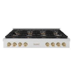 ZLINE Autograph Edition 48 In. Paramount Gas Rangetop With 8 Burner DuoPro⢠Cooktop In Satin Stainless Steel And Champagne Bronze Accents (PSRTSZ-48-CB)(Zline Autograph Edition 48 Paramount Gas Rangetop Duopro Satin Stainless Steel Champagne Bronze Psrtsz 48 Cb)
