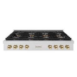 ZLINE Autograph Edition 48 In. Paramount Gas Rangetop With 8 Burner DuoPro⢠Cooktop In Satin Stainless Steel And Polished Gold Accents (PSRTSZ-48-G)(Zline Autograph Edition 48 Paramount Gas Rangetop Duopro Satin Stainless Steel Polished Gold Psrtsz 48 G)