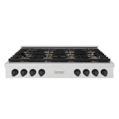 ZLINE Autograph Edition 48 In. Paramount Gas Rangetop With 8 Burner DuoPro™ Cooktop In Satin Stainless Steel And Matte Black Accents (PSRTSZ-48-MB)(Zline Autograph Edition 48 Paramount Gas Rangetop Duopro Satin Stainless Steel Matte Black Psrtsz 48 Mb)