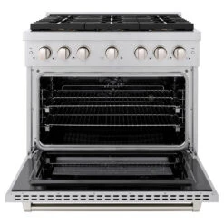 ZLINE 36 In. 5.2 Cu. Ft. Paramount Dual Fuel Range With 6 Burner DuoPro™ Cooktop And Electric Convection Oven In Stainless Steel (PSDR36)(Zline 36 Paramount Dual Fuel Range Duopro Stainless Steel Psdr36) 23 ZLINE 36 In. 5.2 Cu. Ft. Paramount Dual Fuel Range With 6 Burner DuoPro™ Cooktop And Electric Convection Oven In Stainless Steel (PSDR36)(Zline 36 Paramount Dual Fuel Range Duopro Stainless Steel Psdr36) -Zline Oven Shop zline professional stainless steel dual fuel range duopro cooktop PSDR36 front open