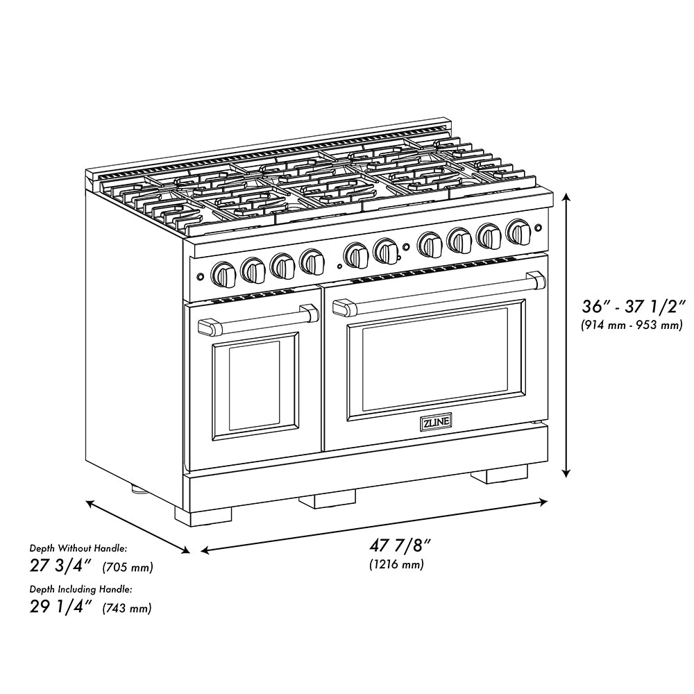 ZLINE Autograph Edition 48 In. 6.7 Cu. Ft. Paramount Dual Fuel Range With 8 Burner DuoPro™ Cooktop And Dual Ovens In Stainless Steel And Polished Gold Accents (PSDRZ-48-G)(Zline Autograph Edition 48 Paramount Dual Fuel Range Duopro Stainless Steel Polished Gold Psdrz 48 G) 12 ZLINE Autograph Edition 48 In. 6.7 Cu. Ft. Paramount Dual Fuel Range With 8 Burner DuoPro™ Cooktop And Dual Ovens In Stainless Steel And Polished Gold Accents (PSDRZ-48-G)(Zline Autograph Edition 48 Paramount Dual Fuel Range Duopro Stainless Steel Polished Gold Psdrz 48 G) - Image 12