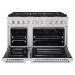 ZLINE 48 In. 6.7 Cu. Ft. Paramount Dual Fuel Range With 8 Burner DuoPro™ Cooktop And Dual Ovens In Stainless Steel (PSDR48)(Zline 48 Paramount Dual Fuel Range Duopro Stainless Steel Psdr48) -Zline Oven Shop zline professional stainless steel dual fuel range duopro cooktop PSDR48 front open