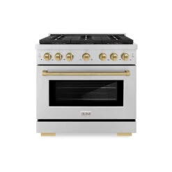 ZLINE Autograph Edition 36 In. 5.2 Cu. Ft. Paramount Dual Fuel Range With 6 Burner DuoPro™ Cooktop And Electric Convection Oven In Stainless Steel And Champagne Bronze Accents (PSDRZ-36-CB)(Zline Autograph Edition 36 Paramount Dual Fuel Range Duopro Stainless Steel Champagne Bronze Psdrz 36 Cb)