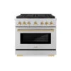 ZLINE Autograph Edition 36 In. 5.2 Cu. Ft. Paramount Dual Fuel Range With 6 Burner DuoPro™ Cooktop And Electric Convection Oven In Stainless Steel And Polished Gold Accents (PSDRZ-36-G)(Zline Autograph Edition 36 Paramount Dual Fuel Range Duopro Stainless Steel Polished Gold Psdrz 36 G)