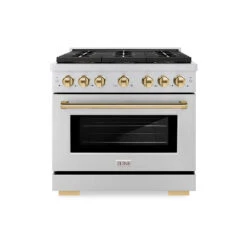 ZLINE Autograph Edition 36 In. 5.2 Cu. Ft. Paramount Dual Fuel Range With 6 Burner DuoPro⢠Cooktop And Electric Convection Oven In Stainless Steel And Polished Gold Accents (PSDRZ-36-G)(Zline Autograph Edition 36 Paramount Dual Fuel Range Duopro Stainless Steel Polished Gold Psdrz 36 G)
