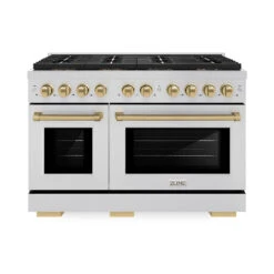 ZLINE Autograph Edition 48 In. 6.7 Cu. Ft. Paramount Dual Fuel Range With 8 Burner DuoPro⢠Cooktop And Dual Ovens In Stainless Steel And Champagne Bronze Accents (PSDRZ-48-CB)(Zline Autograph Edition 48 Paramount Dual Fuel Range Duopro Stainless Steel Champagne Bronze Psdrz 48 Cb)