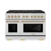 ZLINE Autograph Edition 48 In. 6.7 Cu. Ft. Paramount Dual Fuel Range With 8 Burner DuoPro™ Cooktop And Dual Ovens In Stainless Steel And Polished Gold Accents (PSDRZ-48-G)(Zline Autograph Edition 48 Paramount Dual Fuel Range Duopro Stainless Steel Polished Gold Psdrz 48 G)