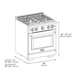 ZLINE 30 In. 4.2 Cu. Ft. Paramount Dual Fuel Range With Gas Cooktop And Electric Convection Oven In Stainless Steel With 4 Brass Burners (SDR-BR-30)(Zline 30 Paramount Dual Fuel Range Stainless Steel Brass Burners Sdr Br 30) -Zline Oven Shop zline professional stainless steel gas range SDR BR 30 dimensional diagram ce2fd832 eadc 43a5 9c5b 5152dee2872c